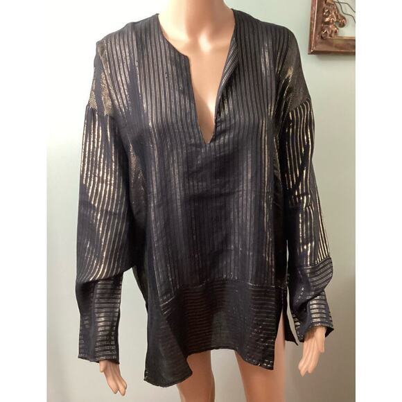 Zara Tops - Zara gold stripe V-neck tops women XS